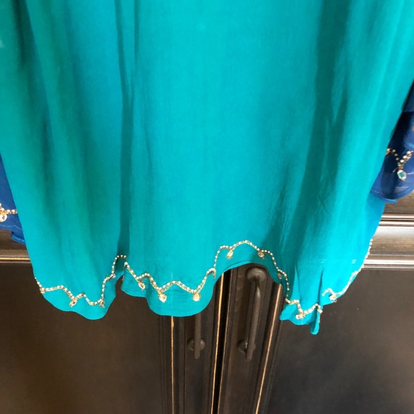 NWT blue and gold kimono beaded top - Picture 8 of 10